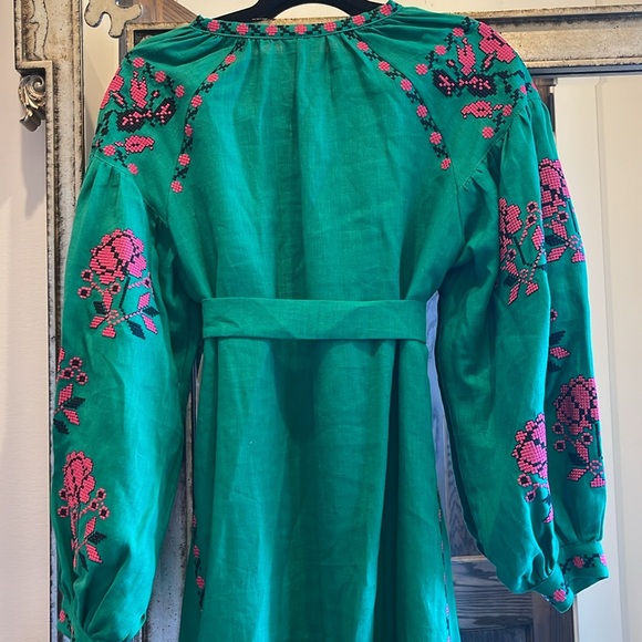 Handmade Linen Embroidered Maxi Dress - Picture 6 of 10